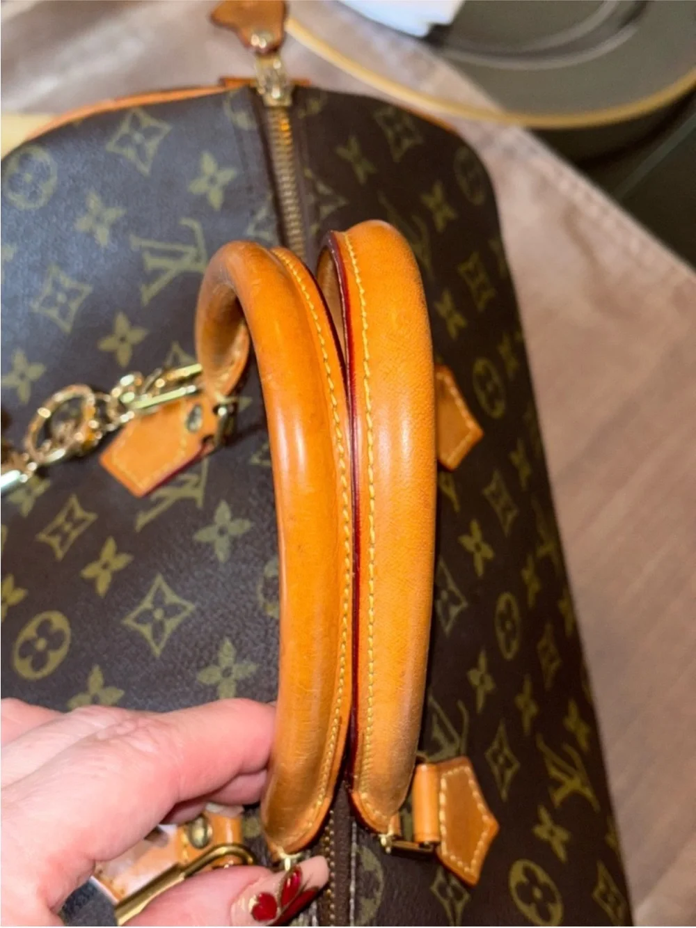 Louis Vuitton Monogram Canvas Satchel with Pink-Accented Handle Scarf